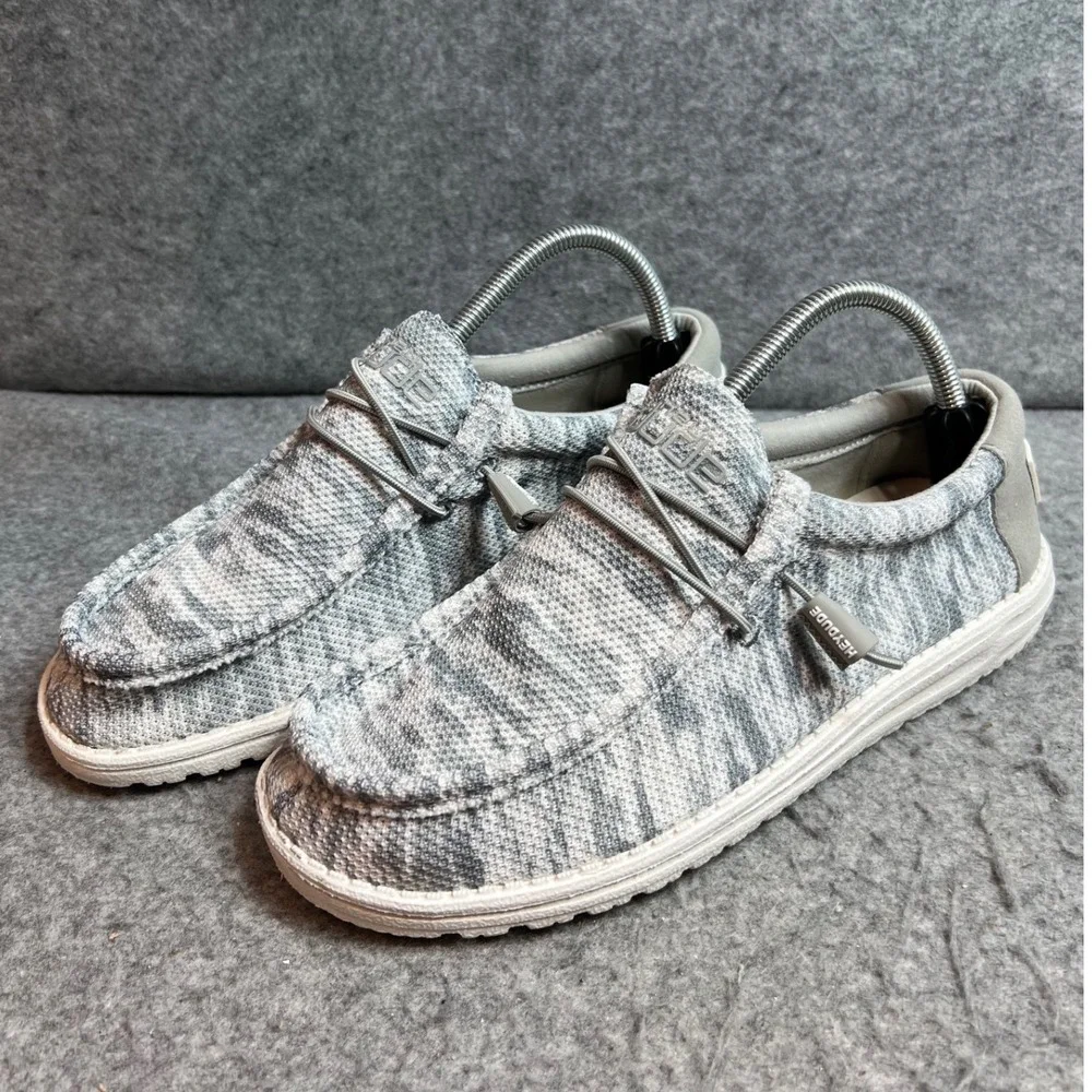 Hey Dude Wally Sox Grey White Marl Knit Slip On Loafers Mens Shoes Size 8